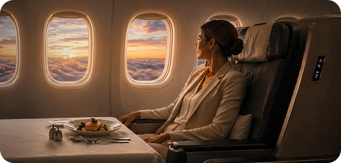 Airplane cabin with passenger